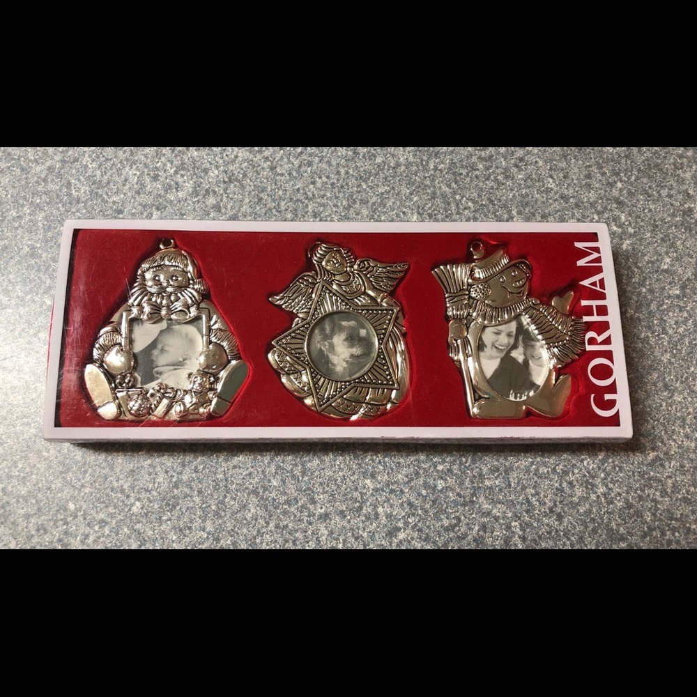 Gorham set of three silver plated frame ornaments
